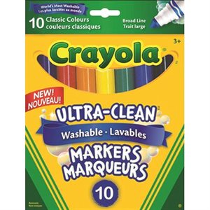 Marqueurs Crayola lavables - Paquet de 10 - Douzaine à pointe large