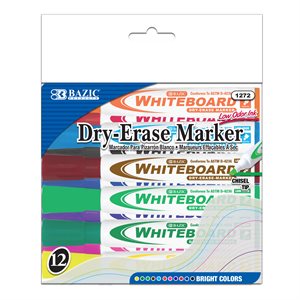 BAZIC Dry-Erase Markers - Bright Colours - Chisel Tip - Box of 12