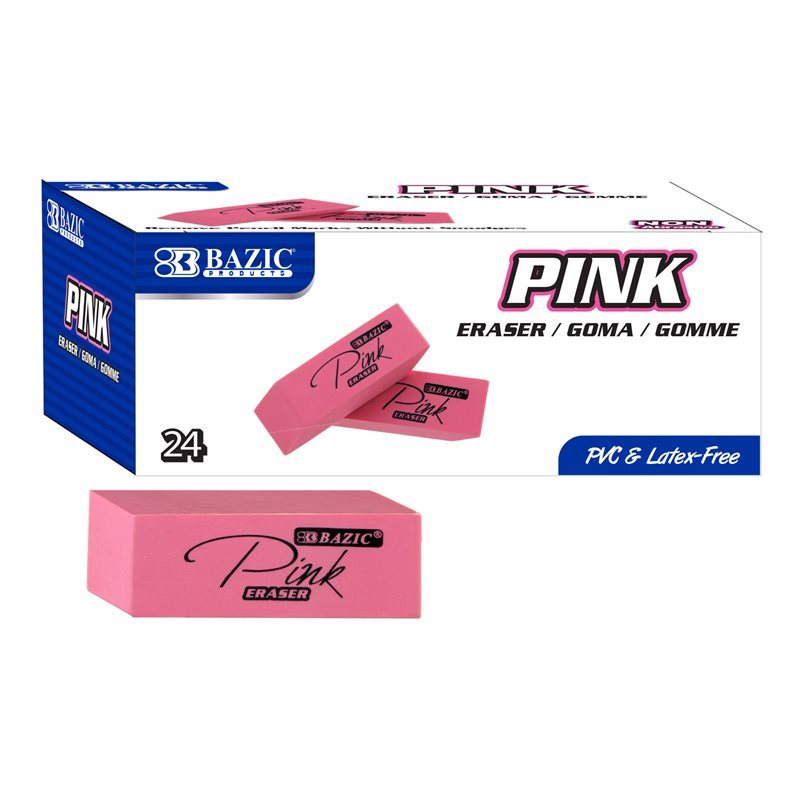 BAZIC Pink Bevel Eraser - Set of 24