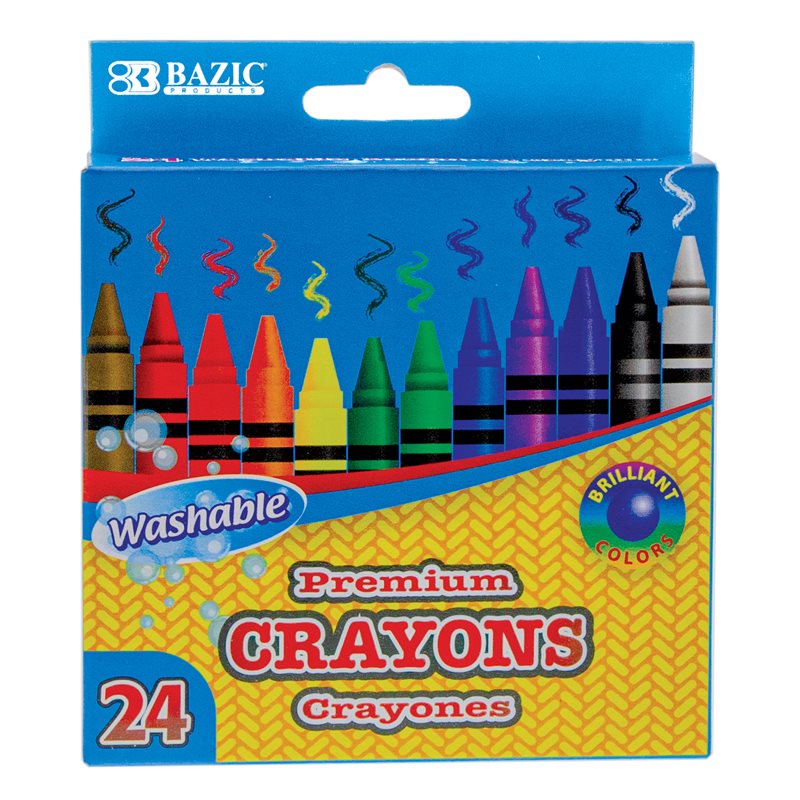 BAZIC Washable Premium Crayons - 24 Colours