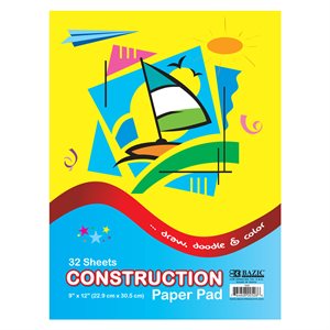 BAZIC 32 Ct. 9" X 12" Construction Paper Pad