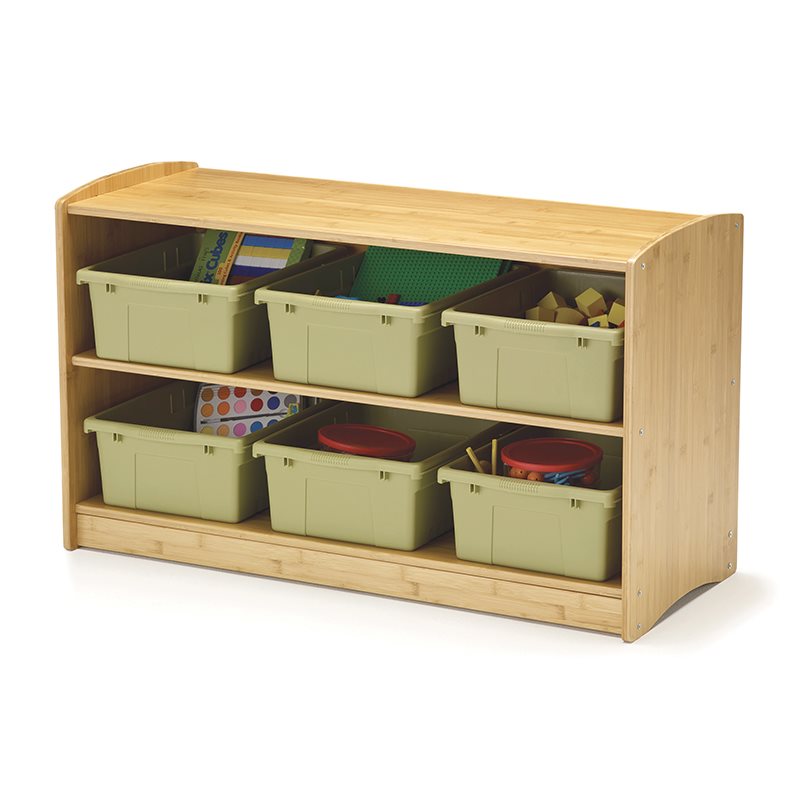 Bamboo Shelving Unit With Sage Tubs