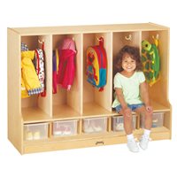 Jonti-Craft® Toddler 5 Section Bench Coat Locker with Clear Trays