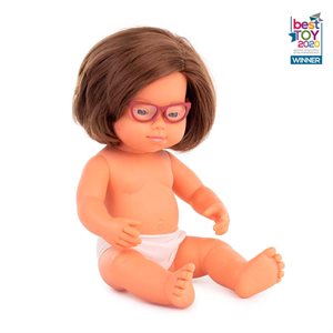 15" Baby Doll Girl avec le syndrome de Down avec des lunettes trois