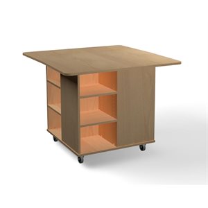 Natural Pod™ Junction - Table - Crescent Curve - Storage Under in Fusion Maple with Castors - 47 ''W x 47 ''D x 36 ''H