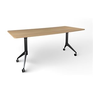 Natural Pod™ Gather - Table - Crescent Curve in Fusion Maple - Metal Flip Legs with Casters - 70"W x 30"D x 29"H