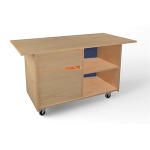 Natural Pod™ Guide - Educators Desk - Rectangular with 2 Open Shelves and Cabinet Door - with casters - 43"W x 20"D x 31"H