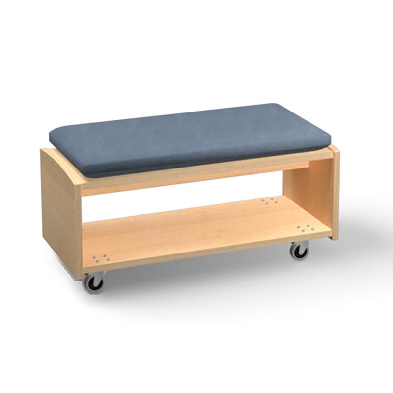 Natural Pod™ Evergreen Shelf / Seat - 15 Series-Straight with Casters & Ink Blue Cushion - 32"W x 15"D x 14"H 
